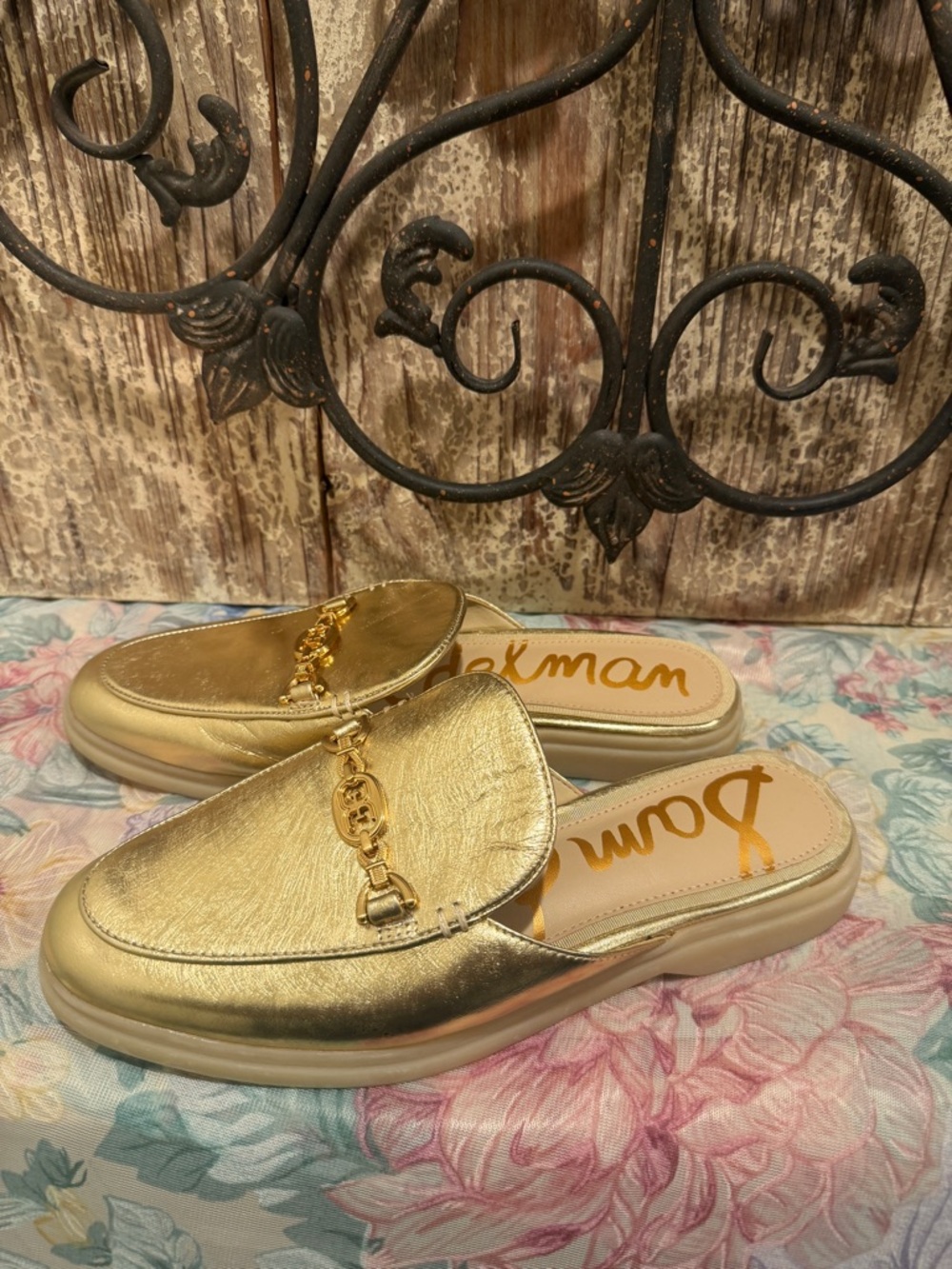 Sam Edelman Mules Kira slip on leather gold mules sz 8